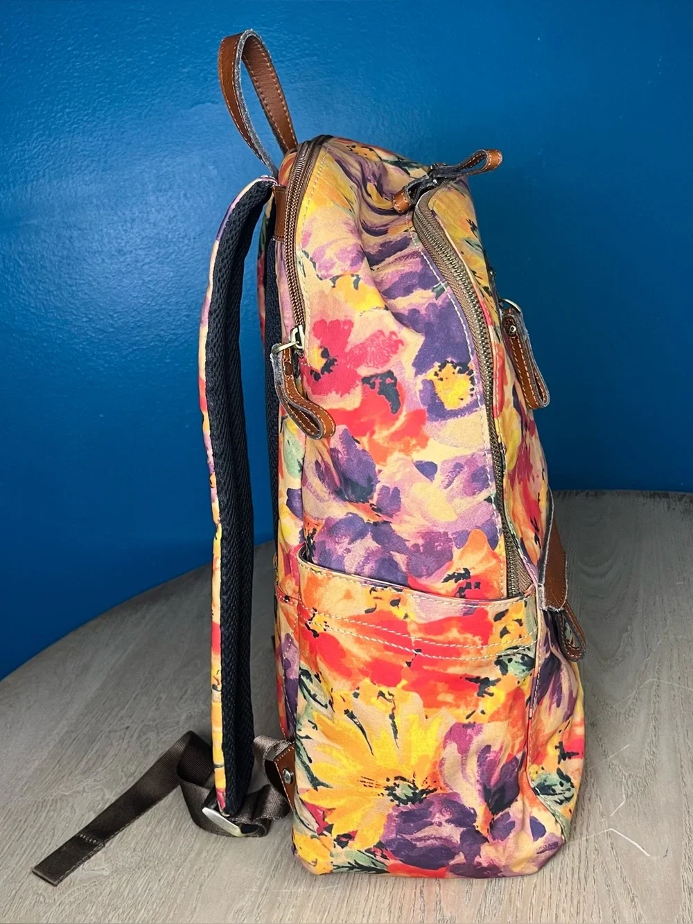 Patricia Nash Karina Backpack Floral Spring Multi Leather Canvas Travel School
